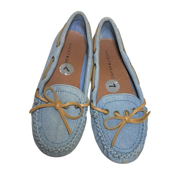 Lucky Brand denim loafers leather bows blue 7 - Picture 7 of 10